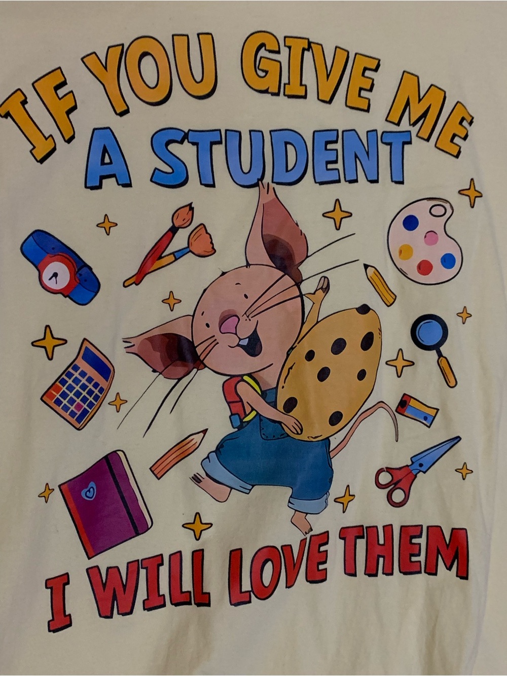 This is a light yellow, short-sleeve teacher appreciation t-shirt i - Picture 2 of 5